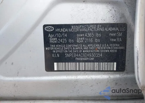 2014 Hyundai Sonata Gls z USA, uszkodzony, nr VIN 5NPEB4AC1EH930354